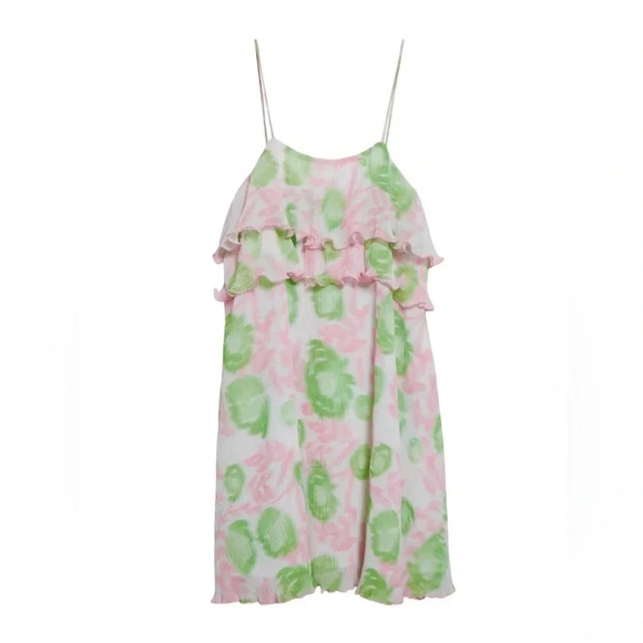 Ganni Floral Pleated Layered Mini Dress Pink and Green Size S NWT - Picture 12 of 16